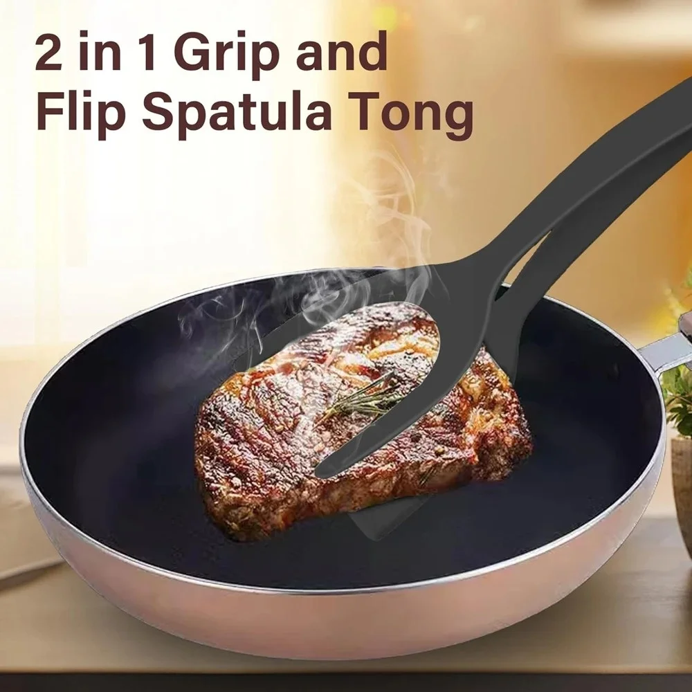 2 in 1 Grip Flip Spatula Clamp Egg Pancake Fish French Toast Omelette Making Home Kitchen Cooking Turner Tool Silicone Spatula