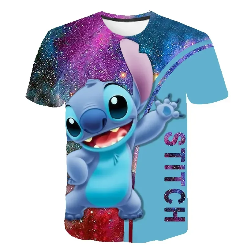 Disney-Children's Stitch 3D Print T-shirts, Kids Stich Tops, Kids Cartoon Tees, Casual Street Clothes, Verão, 2022