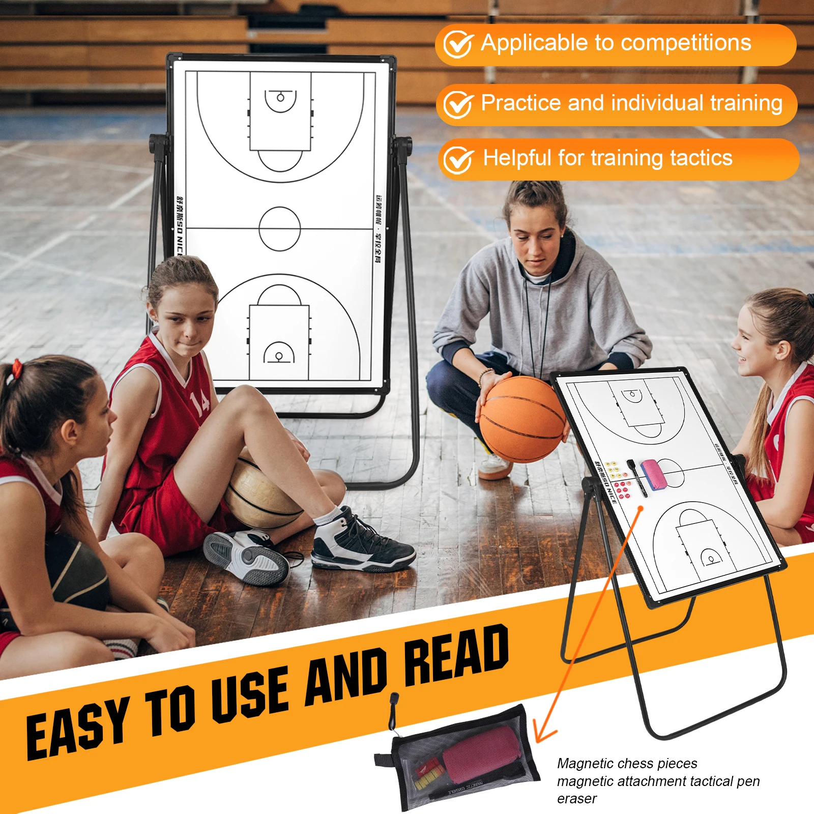 

Double-Sided Whiteboards with Markers Eraser Dry-Erase Board Magnet Strategic Board for Basketball Soccer Volleyball Coaches