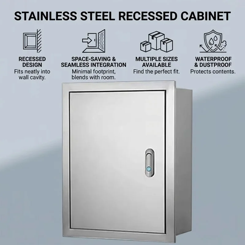 Wall Embedded Concealed Stainless Steel Box IP54 Waterproof Lockable Electrical Enclosure Household Outdoor Wiring Box