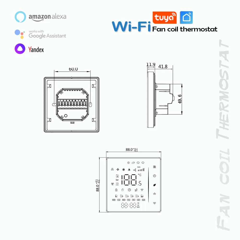 0-10V Modulating Fan Thermostat for heating and cooling tuya wifi fan coil thermostat 24V 95-240V optional