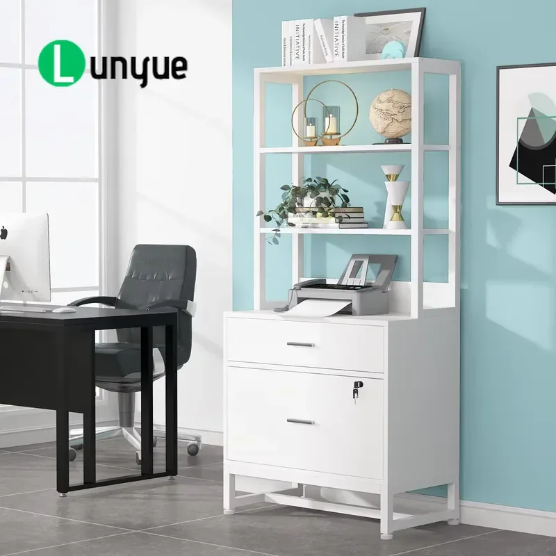 White Mobile File Cabinet with 2 Locking Drawers and Open Shelf Wooden Printer Stand Horizontal Storage for Home Office