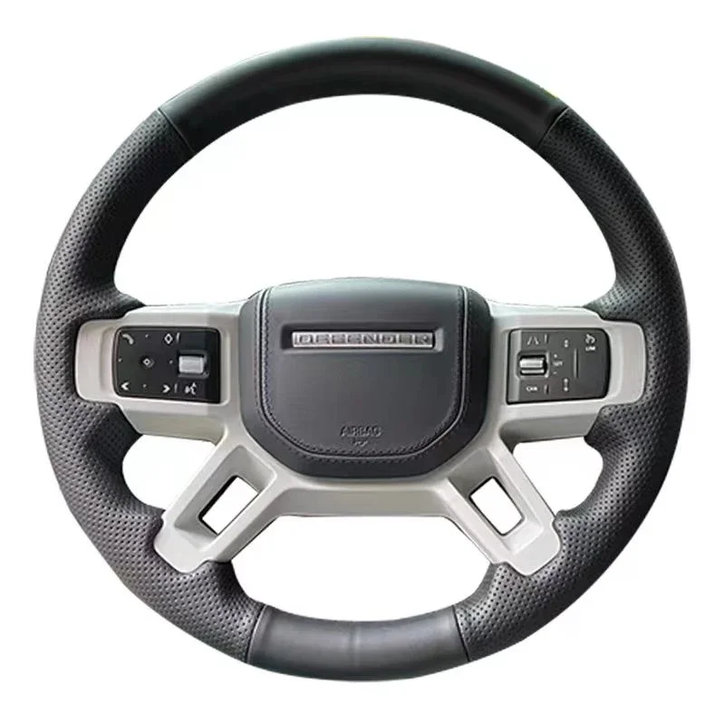 For Land Rover Defender Hand-stitched Anti-Slip Black Suede Leather DIY Steering Wheel Cover