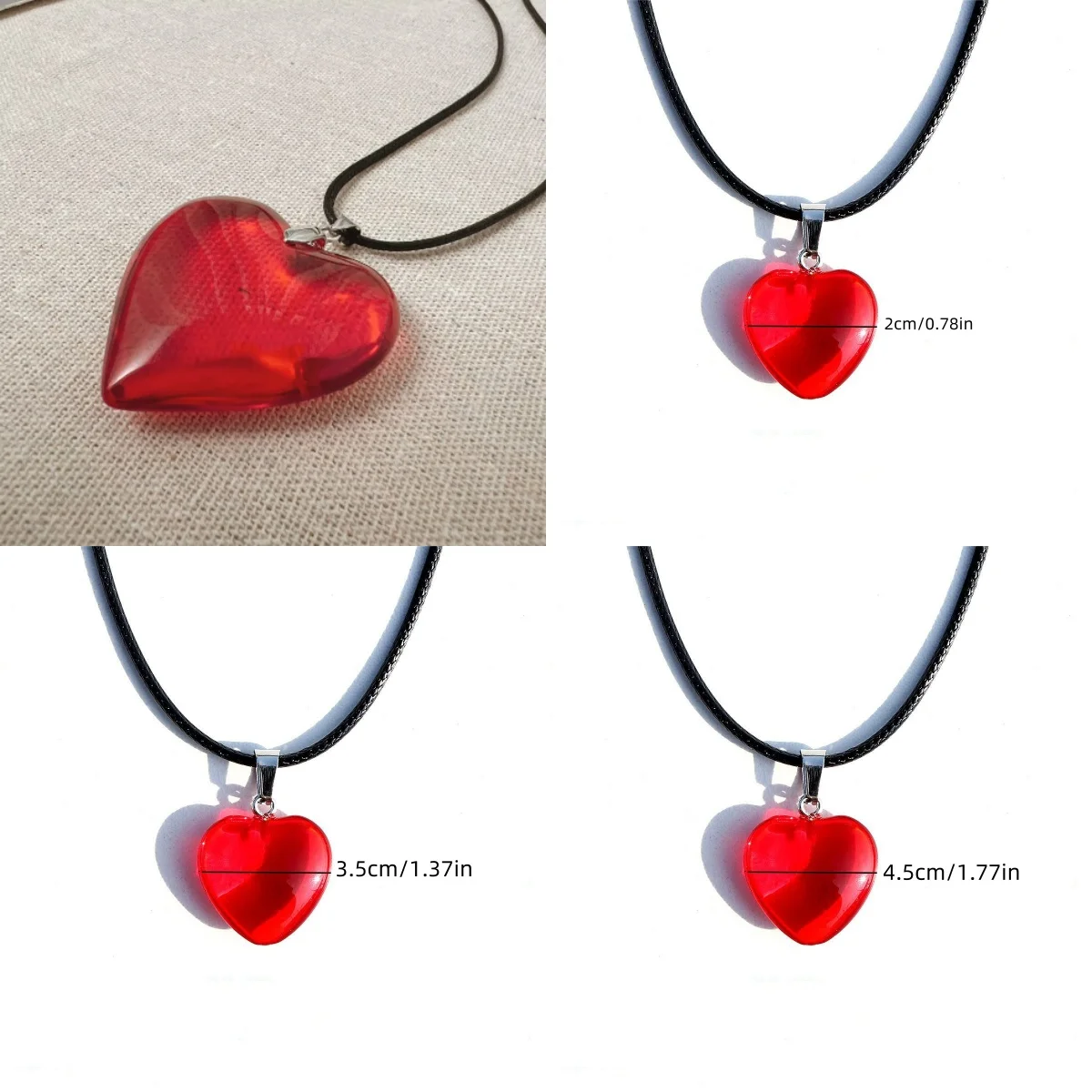 Classic Big Heart Shape Pendant Necklace Simple Transparent Glass Red Love Heart Clavicle Chain Necklace Jewelry Wholesale