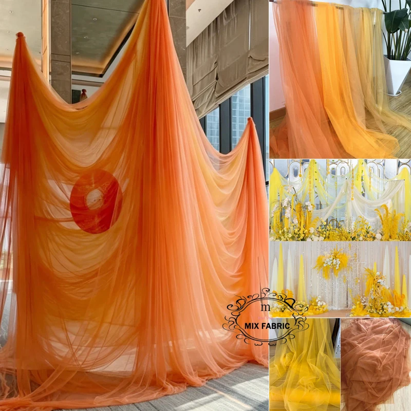 Orange Yellow Soft Tulle Fabric Wedding Decoration Curtain Cloth Mesh Layout Chair Back Drap Yarn Net Handmade DIY Tutu Material