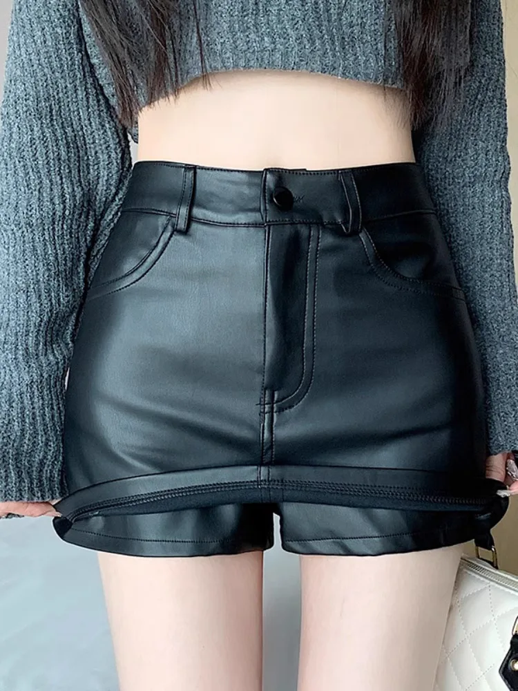 Saia de couro quente calças femininas primavera mini saia bodycon cintura alta preto marrom saia calças