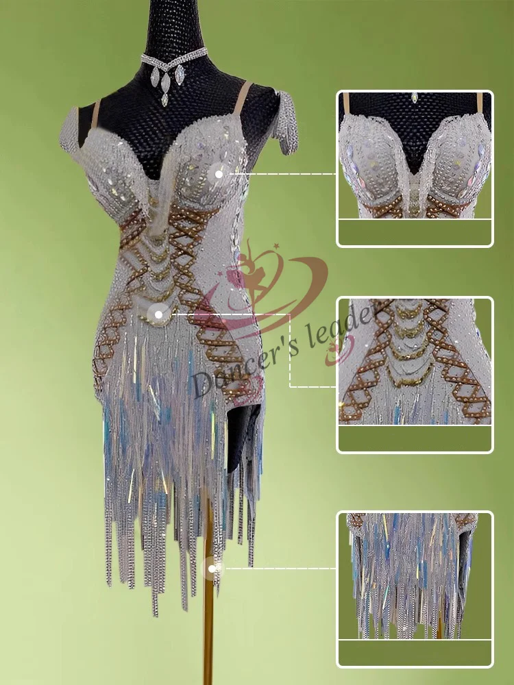 Costume de danse latine professionnel pour enfants, Costume Standard pour adultes avec pompon fait à la main, Rumba Cha Cha Tango, jupe latine