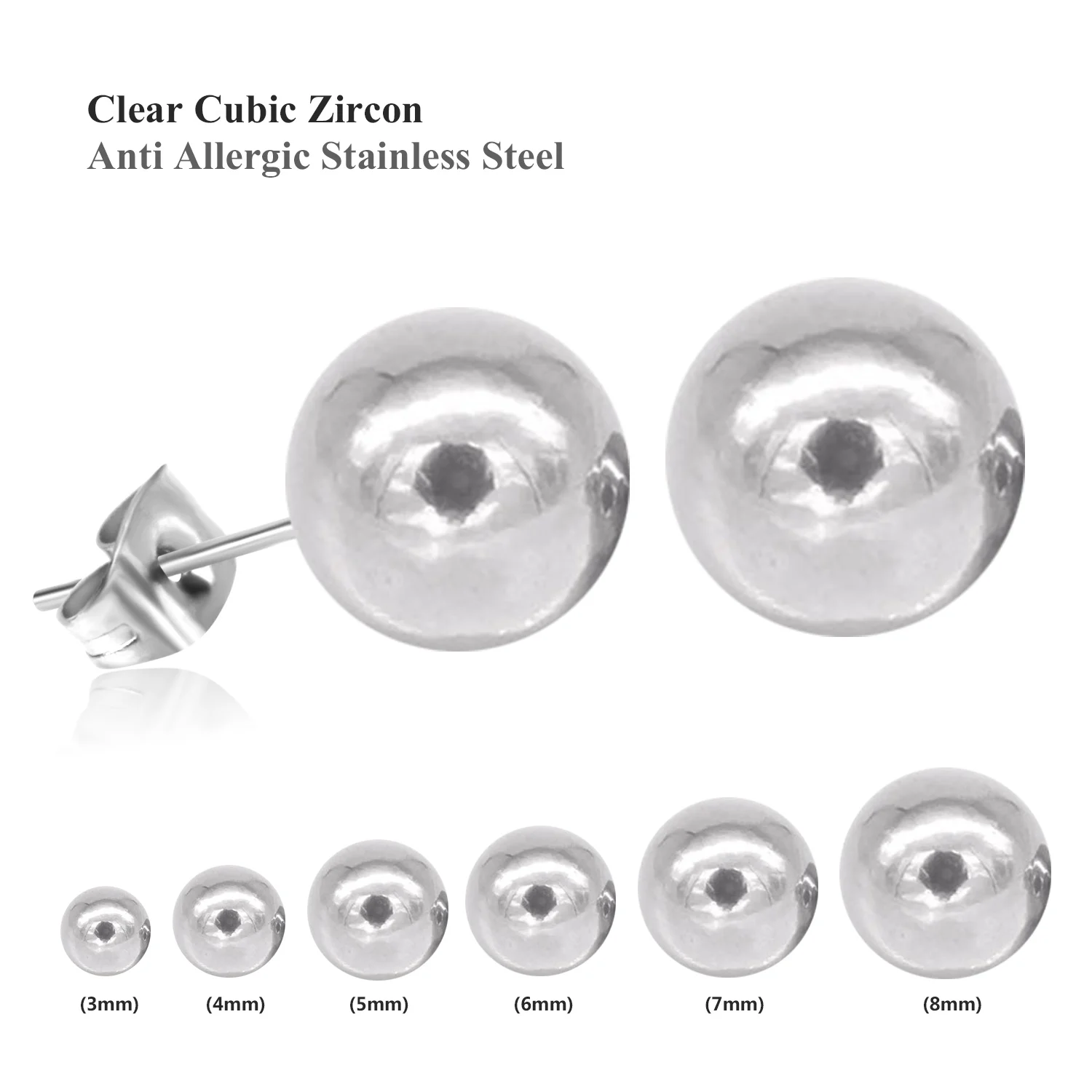 LUXUSTEEL 6Pairs Stainless Steel Ball Stud Earrings For Women Men Basic Round Ear Post 3-8mm Piercing Jewelry Set Gift Wholesale