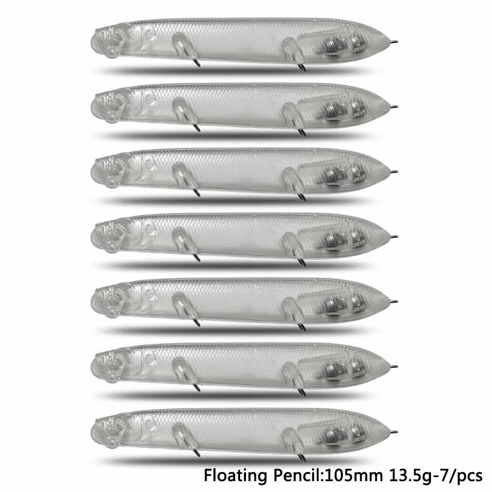 

CF Lure Unpainted DIY Floating Pencil 105mm 13.5g 7pcs Fishing Lure ABS Plastic Bait Billet