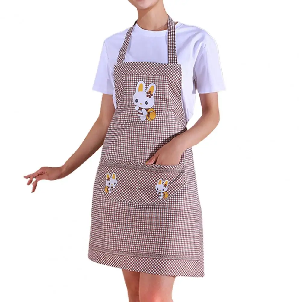 Kitchen Apron Sleeveless Waterproof Oil-proof Adjustable Double Pocket Cartoon Rabbit Adults Lady Women Apron Household Supplies