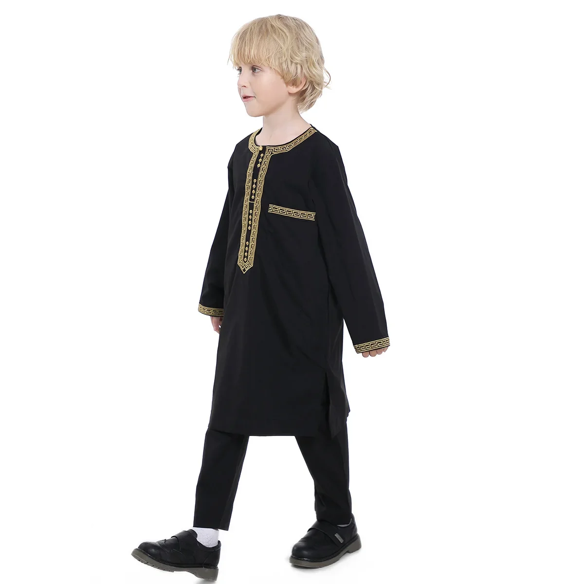 Boy Jubba Thobe Muslim Fashion Clothing Long Sleeve Hooded Kaftan Arab Abaya Dubai Eid Prayer Garment Turkey Ramadan Long Robe