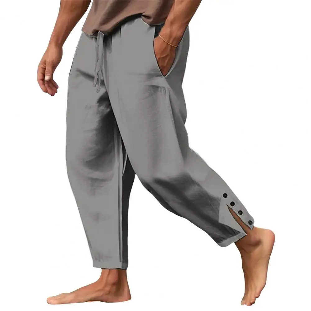 

Men Trousers Quick-drying Men's Gym Sweatpants with Side Pockets Drawstring Waist Loose Fit Solid Color Trousers for Training