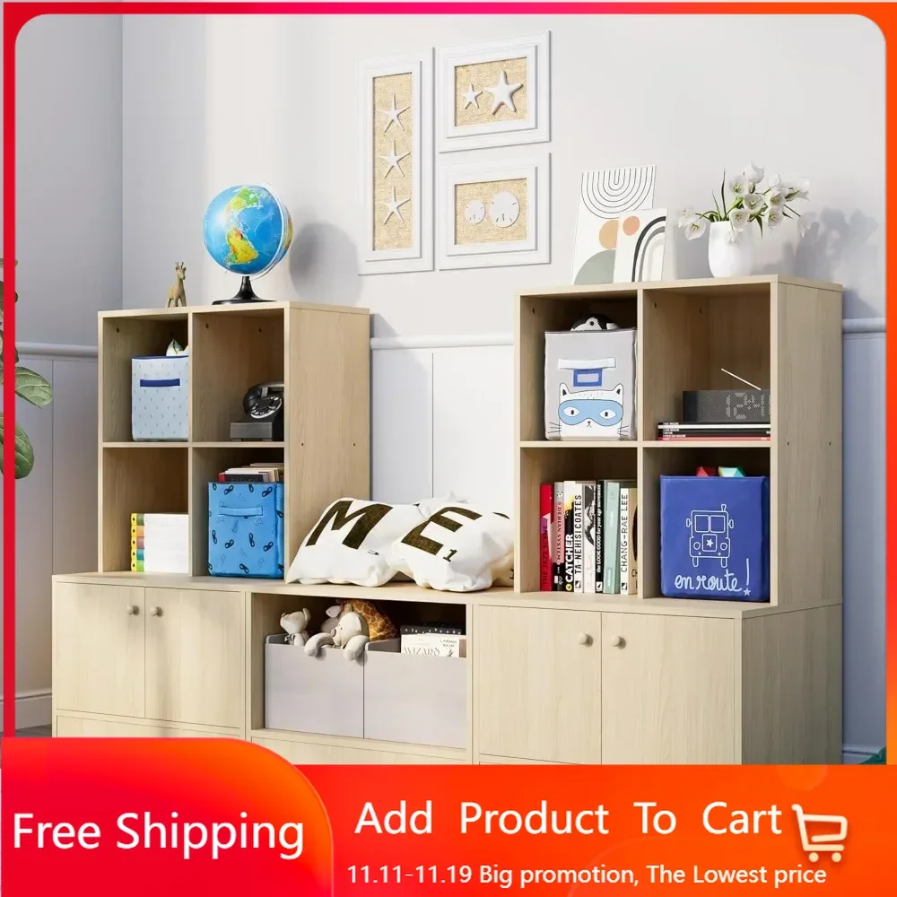 

Combination Book Shelf, 3-Piece Bookcase Set with 8 Cubes and 4 Doors, Large Cube Storage Bookshelf for Living Room