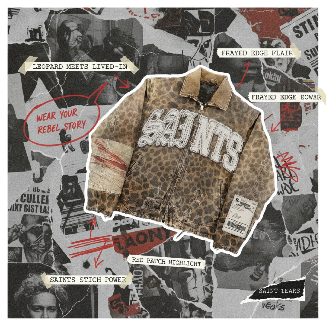 سترة كلاسيكية بطبعة الفهد Y2K ملابس الشارع الشهير للرجال والنساء سترة هاراجوكو الجرونج مطرزة بحروف كبيرة الحجم معطف القديسين