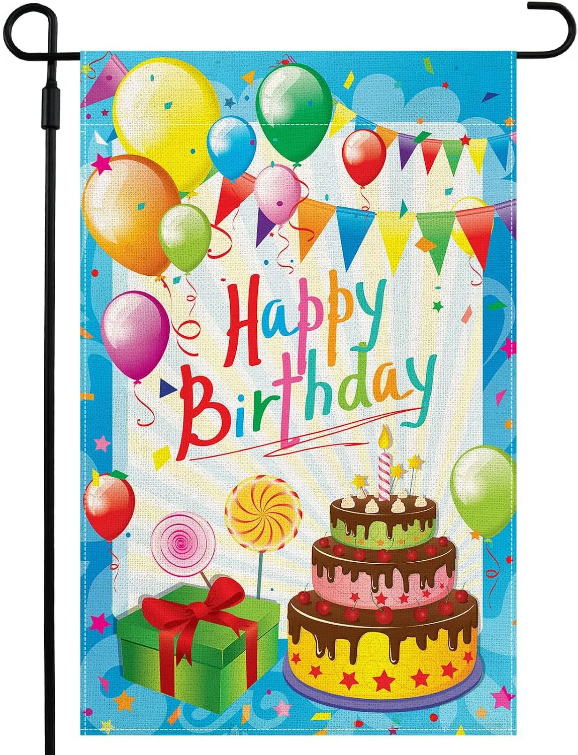 Happy Birthday Garden Flag Double Sided 12x18 Inch Birthday Decoration | Small Premium Burlap Birthday Yard Flag for Outside llp