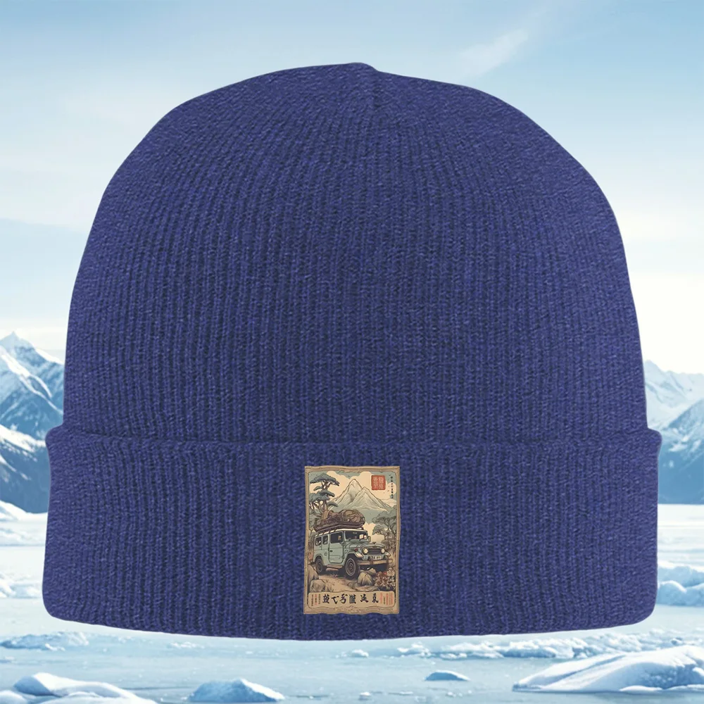 클래식 자동차 산들바른 하늘 모험 여행 남녀 공용 니트 모자 겨울 모자