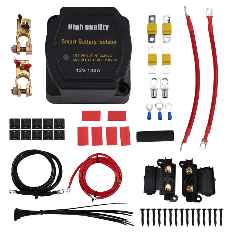 

X39A-140Amp Dual Battery Isolator 12V Isolator Kit Dual-Battery Isolator Kit Marine Wiring Cable Kit Double Battery Automatic Ch