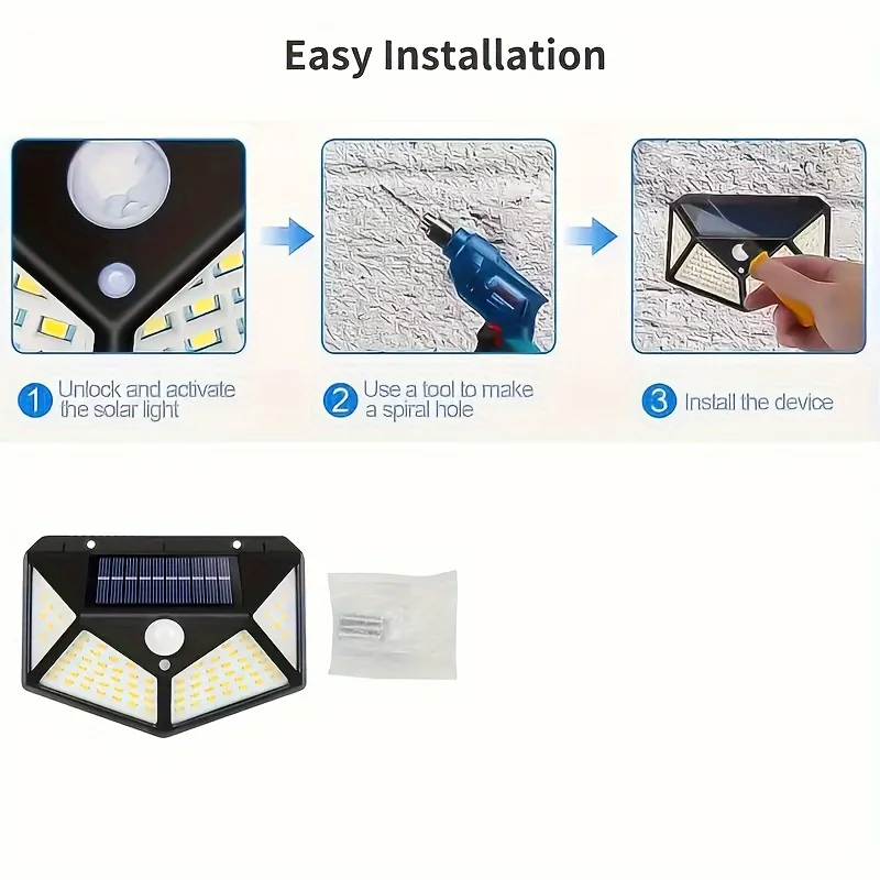 1/2/4/6pcs Outdoor Solar Lights 100LED 3 Modes Motion Sensor Security Wall Lights Solar Powered for Backyard Fence Front Door