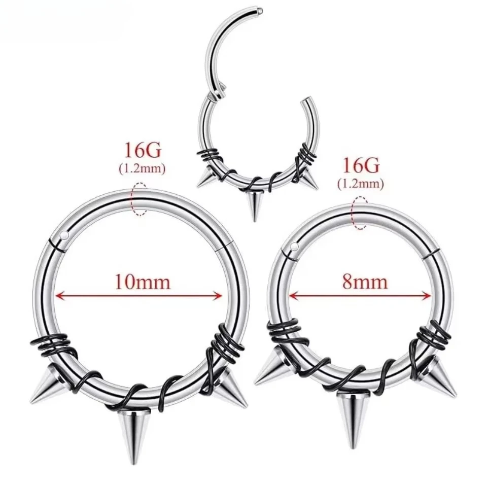 2 Stück Edelstahl 16G Septum Nasenloch Conch Knorpel Hoop Helix Daith Nasenpiercing Tragus Schmuck für Damen Herren 8/10 mm – Detail 4