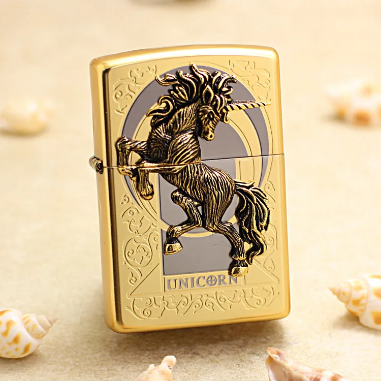 

Оригинальная зажигалка Zippo Golden Unicorn, медная ветрозащитная сигаретная керосиновая зажигалка, подарок с кодом защиты от подделки