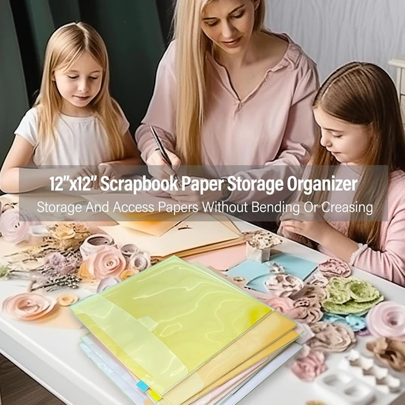 A35Q-10 Pieces Scrapbook Paper Storage Organizer For 12 X 12 Inch Scrapbooking Paper,With 6 Coloful Sticky Index Tabs
