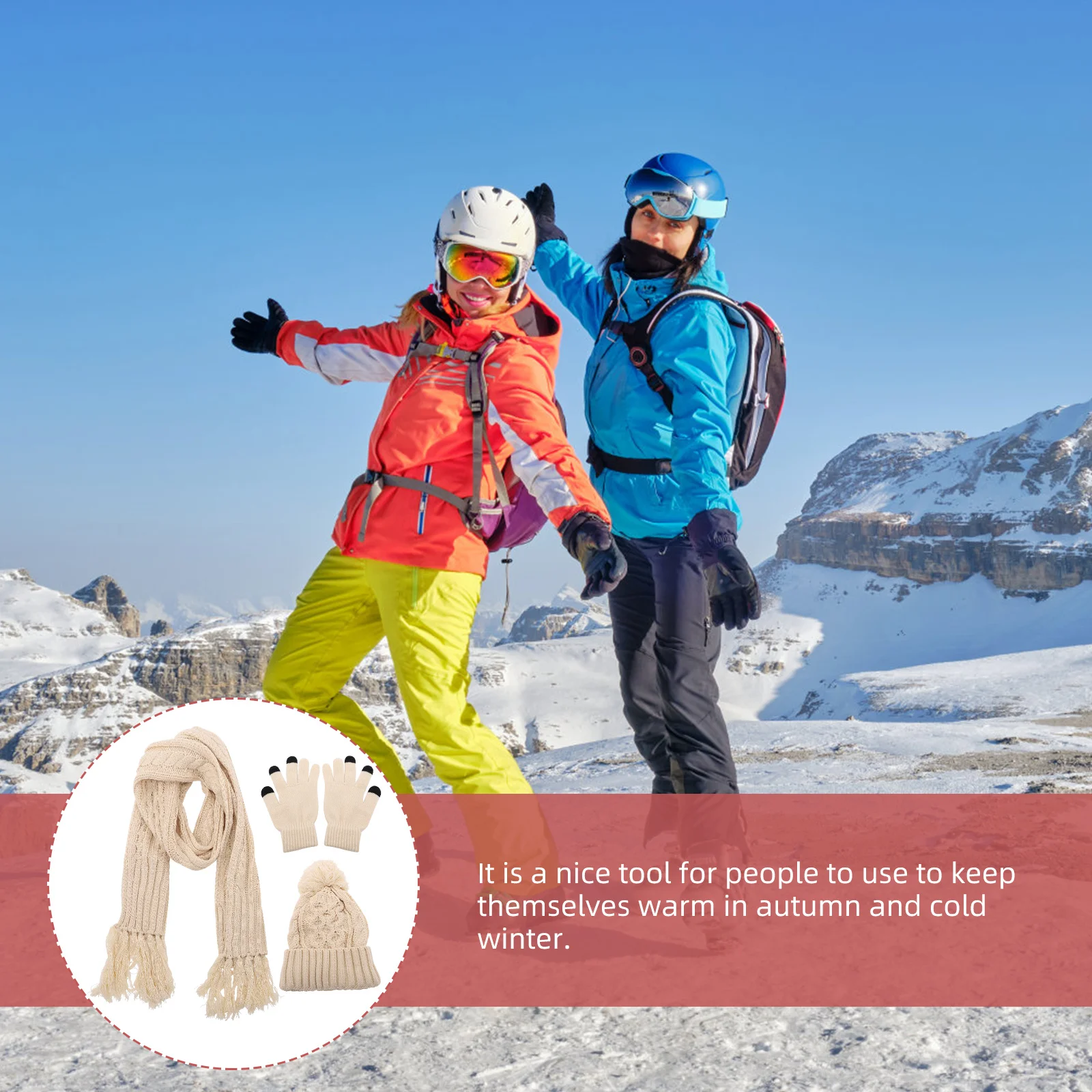 1 مجموعة محبوك قبعة وشاح قفازات مجموعة الدافئة سميكة الشتاء اكسسوارات للنساء طوي متماسكة قفازات التزلج في الهواء الطلق والعتاد #1