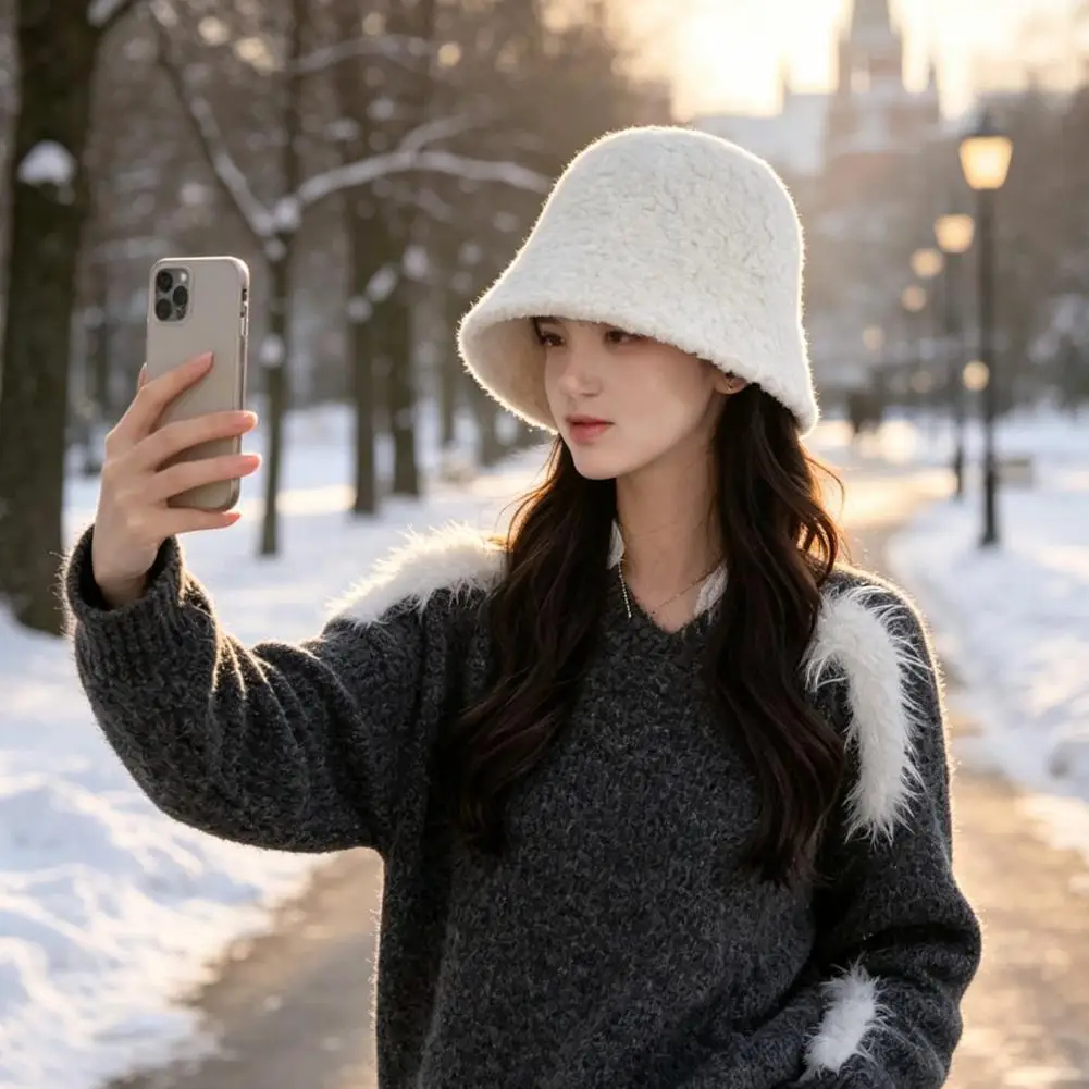 Faux Lambswool Bucket Hat for Women Women Lambswool Bucket Hat Winter Warm Fisherman Cap Cozy Cloche Hat for Fall for Weather