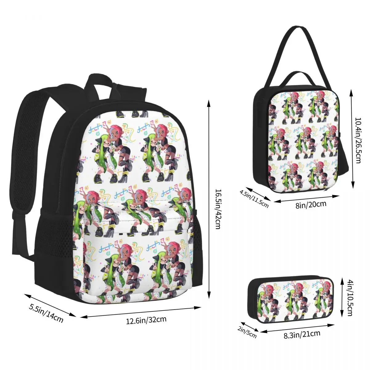Splatoon Play Gamer Backpacks Boys Girls Bookbag School Bags Kids Rucksack Lunch Bag Pen Bag Three-Piece Set