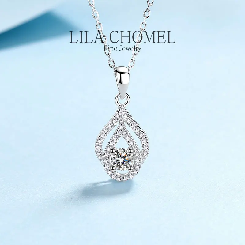 Platinum PT950 GRA Certified Hollow Water Drop Necklace 0.3CT Brilliant Real Moissanite D color Round Cut Pendant for women gift