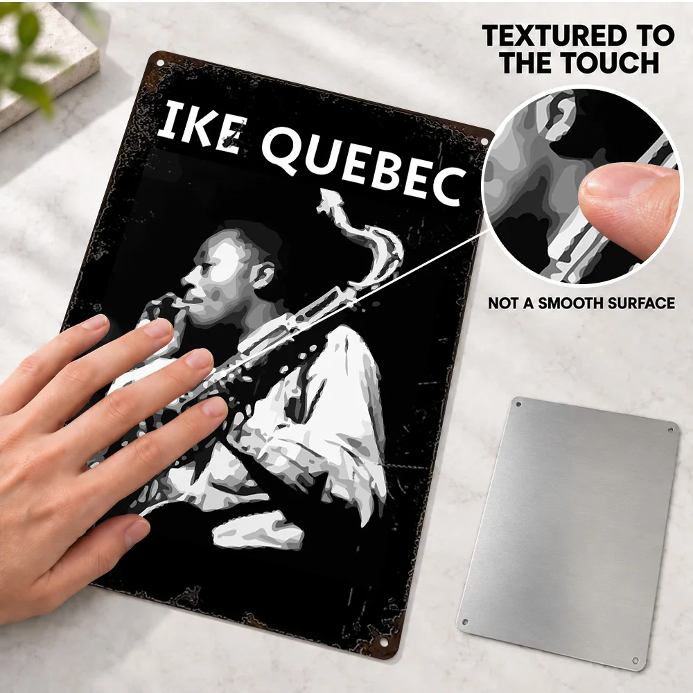 Ike Quebec Saxophone Portrait Aluminum Poster Customized Metal Sign Monochrome Wall Art For Listening Lounge, Music Lover Gift