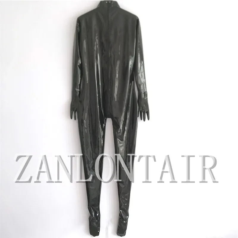 Erotic Women Men Unisex Black Latex Handmade Zentai Cekc Catsuits Tight Suit with Back Three Way Zip Gloves Socks Fetish Uniform