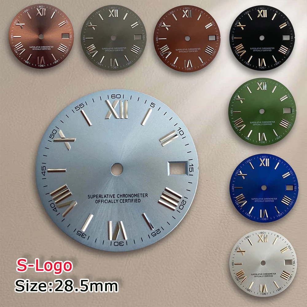 28.5mm S Logo Blue brown Rome Dial Suitable for NH35/NH36/7S/4R Japanese Movement High-Quality Watch Modification Accessories