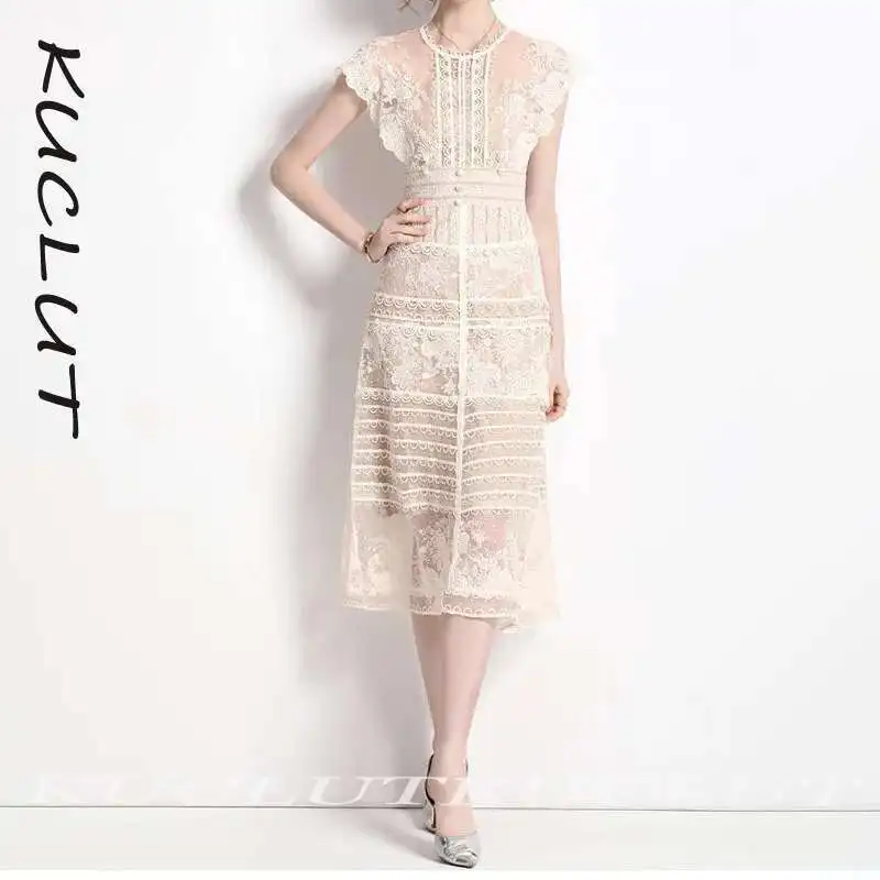 

KUCLUT 2025 Fashion New Items Hook Flower Hollow Women's Dress Light Luxury Lace Embroidered Sleeveless Dresses Female K507