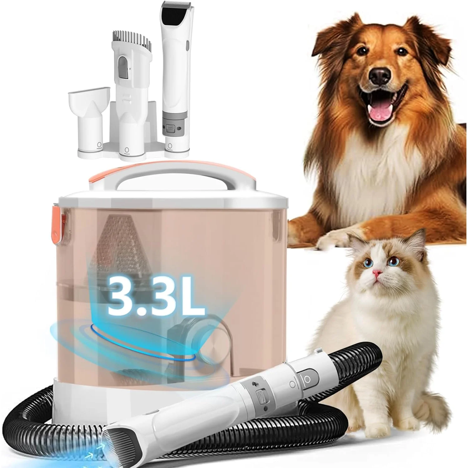 Professional Dog Beauty Vacuum Kit, Dog and Cat, Direct Handheld Control, Beauty Vacuum Cleaner, 3.3L Capacity, HEPA Filter