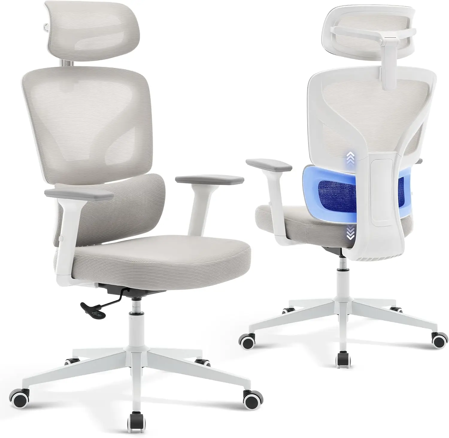 Garvee Ergonomischer Bürostuhl aus Netzstoff, Gaming-Stuhl mit hoher Rückenlehne, verstellbarer Lendenwirbelstütze, Kopfstütze und 3D-Armlehnen, 360° drehbar °   Drehbarer Schreibtischstuhl für den