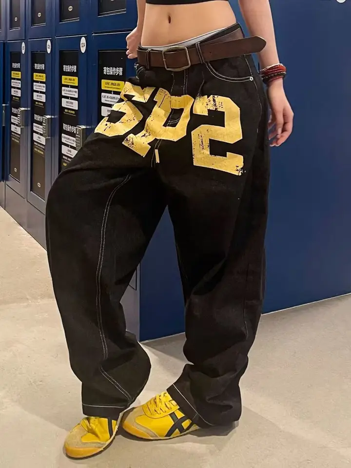 Black Gothic Hip-Hop Letter Printed Streetwear Men And Women Y2k