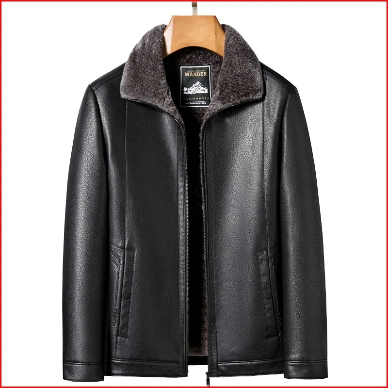 Fur Coat Mens Leather Jacket Men High-end Winter Wear Men's Lapel Ecological Cow Pattern Fur Integrated Microfiber Leather Coats