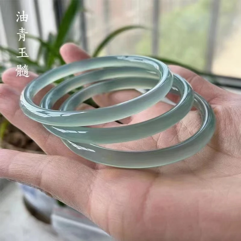 

pure Natural Chalcedony Agate Bangle Ice Species Blue Water Round Bar Exquisite Elegant Jade Bracelet Handring Fine Jewelry