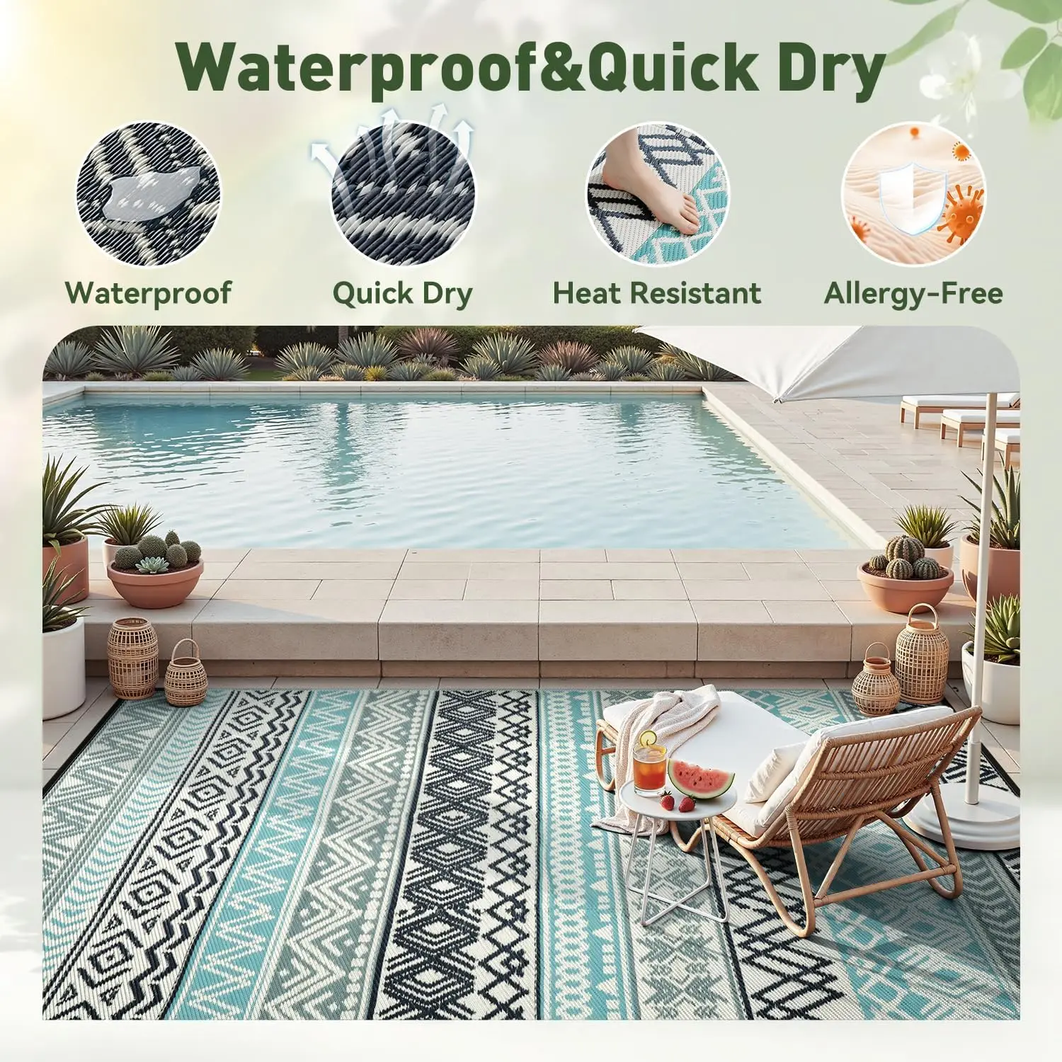 Outdoor Rug Carpet Waterproof-Patio Rug Mat 10x14 Reversible RV Outdoor Camping Rugs Picnic Beach Mats Plastic Straw Outside Rug