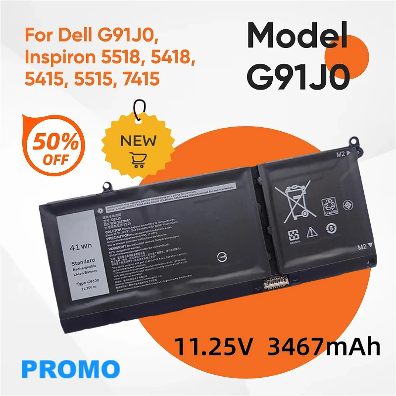 

Battery for Dell G91J0, Inspiron 5518, 5418, 5415, 5515, 7415 Laptops