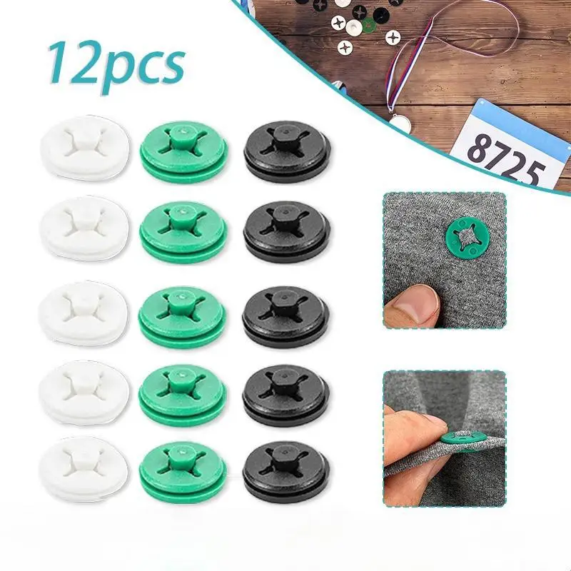 12Pcs Race Bib Holders Tear Resistant Running Number Fix Clips for Triathlon Cycling Marathon Sports