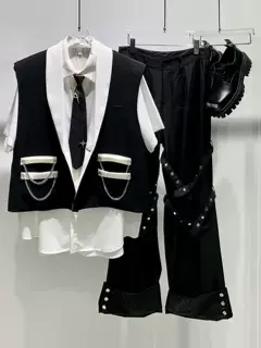 Fashion Trendy Male High-End Men's Suit Vest 2024 Spring Summer New Casual Rhinestone Chain Blazer Vests Loose Sleeveless Tops