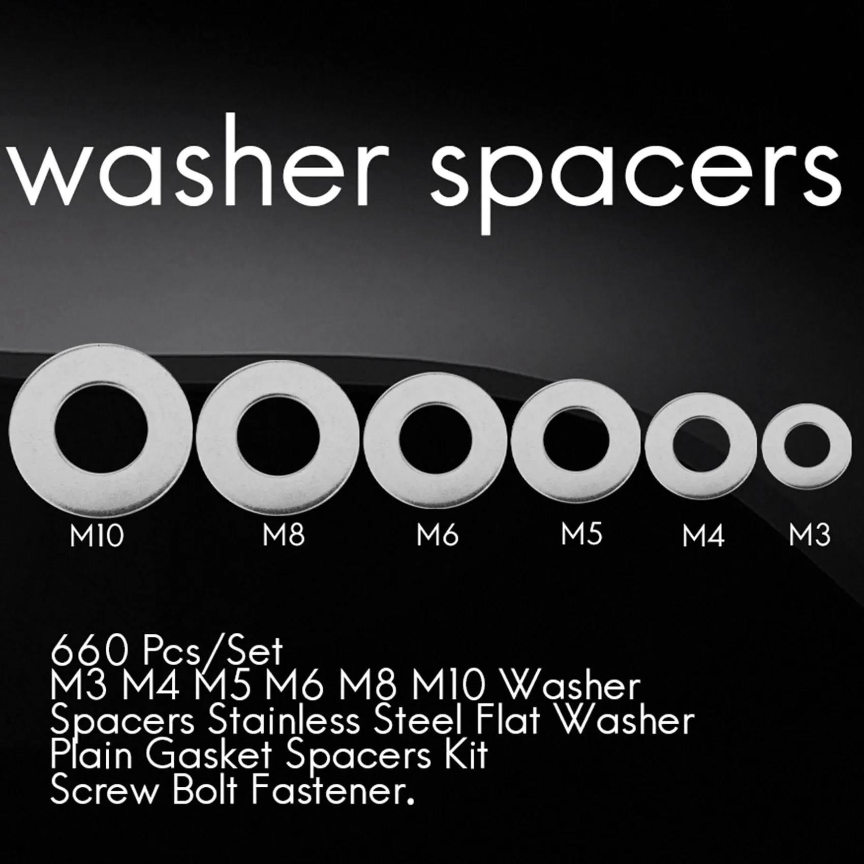 660 Pcs/Set M6 M8 M10 Washer Spacers Stainless Steel Flat Washer Plain Gasket Spacers Kit Screw Bolt Fastener