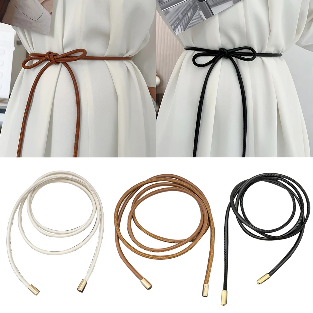 

Long Waist Rope PU Leather Slim Belt Dresses String Waistband Knotted Waist Belt Solid Color Thin Vintage DIY Tie Waist Chain