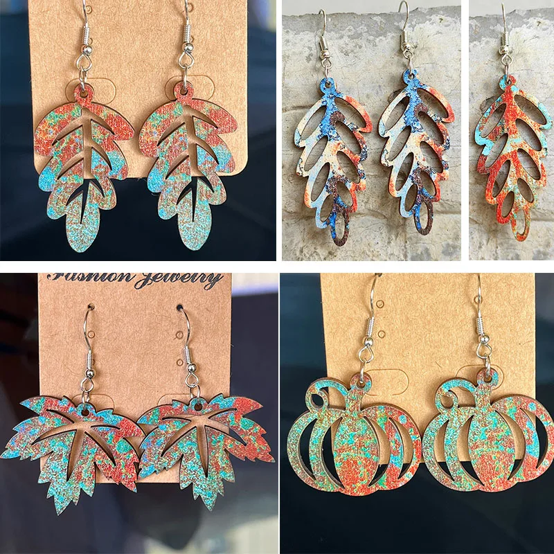 Vintage Hollowed Maple Leaf Earrings Bohemian Art Deco Leaf Pumpkin Ethnic Bohemian Thanksgiving Earrings For Women