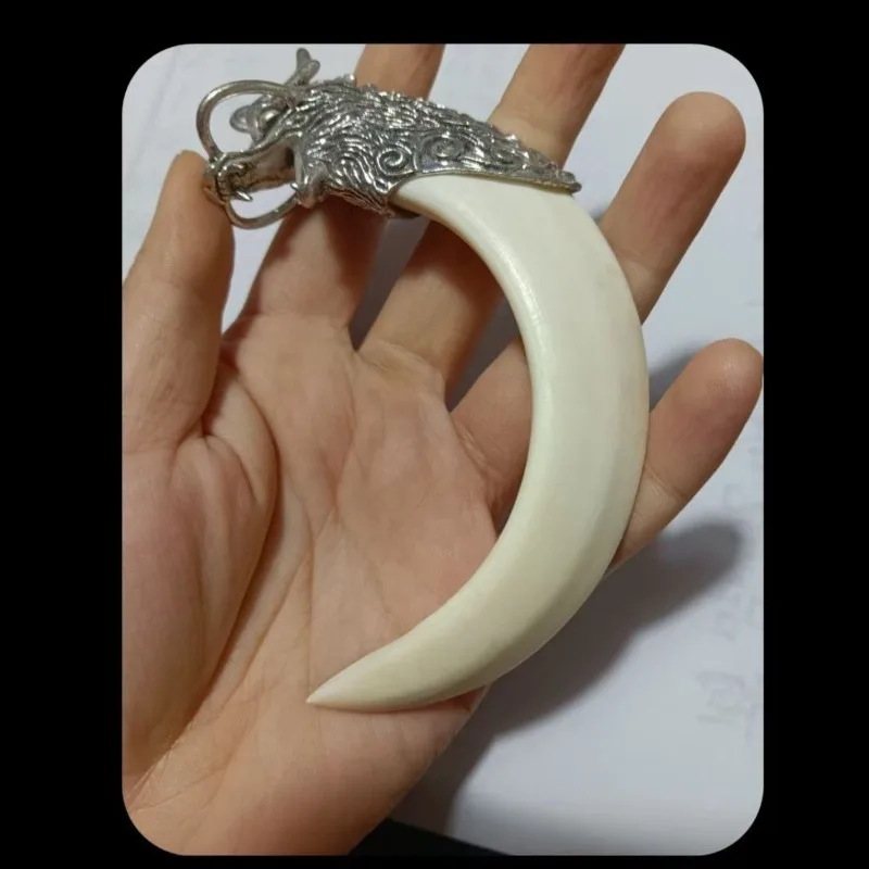

Tibetan Silver Auspicious Beast Inlaid Pure Natural pig Tooth Necklace Pendant Fashion Elegant Jewelry Men Women Gift