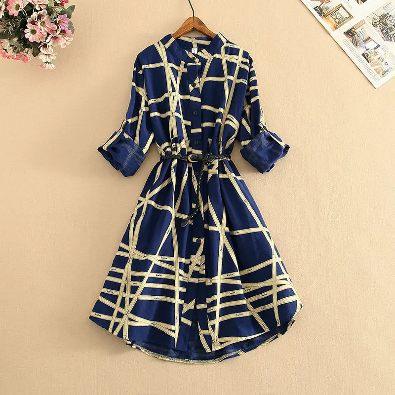 Autumn Spring New Korean Elegant Fashion Print Midi Dress Women Long Sleeve Chic Vestidos De Fiesta Vintage Aesthetic Robe Femme