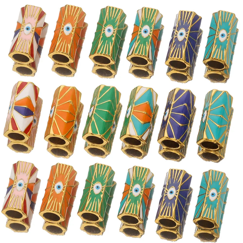 2 teile/los Edelstahl Lange Röhre Evil Eye Perlen Schmuck Machen Materialien Große Loch Haar Perle für Armband Diy Zubehör