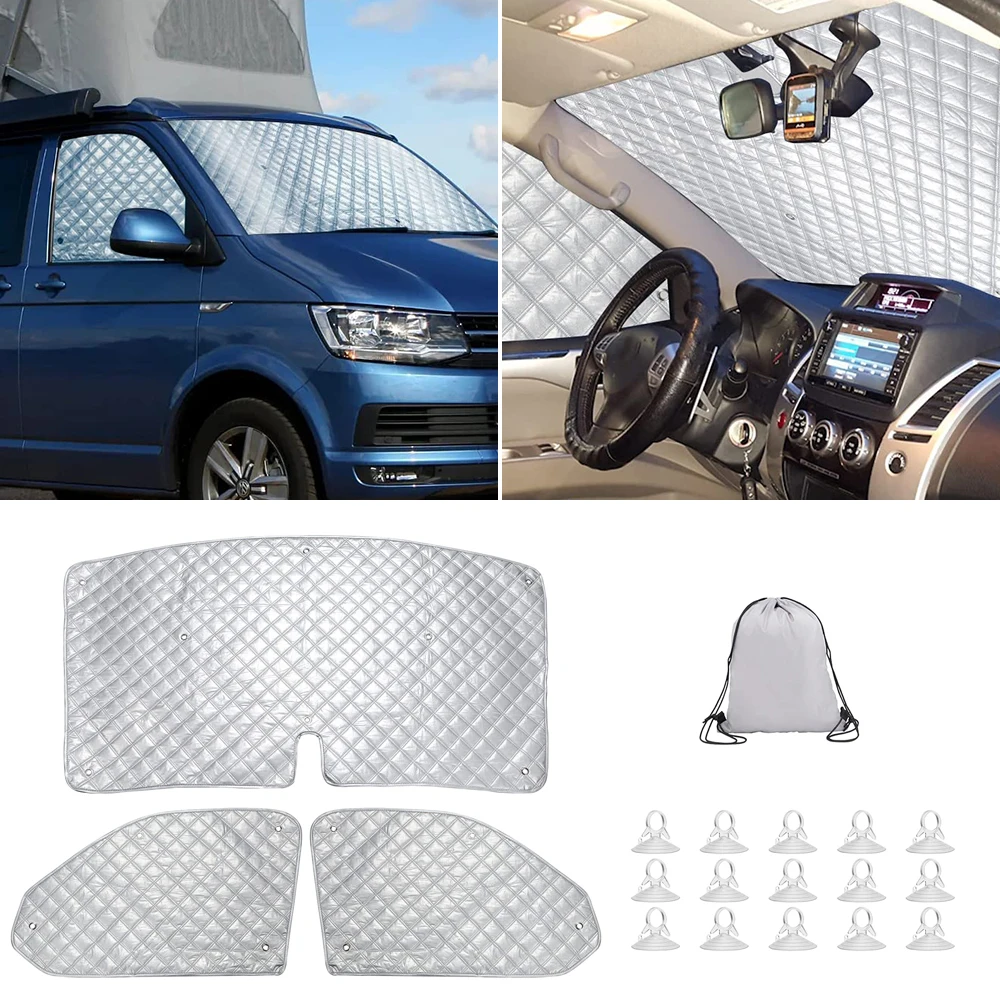 Auto Internal Thermal Blind Window Cover Set Sunshade Windscreen Protection Windshield Sunshade Set For VW T5 T6 3PCS
