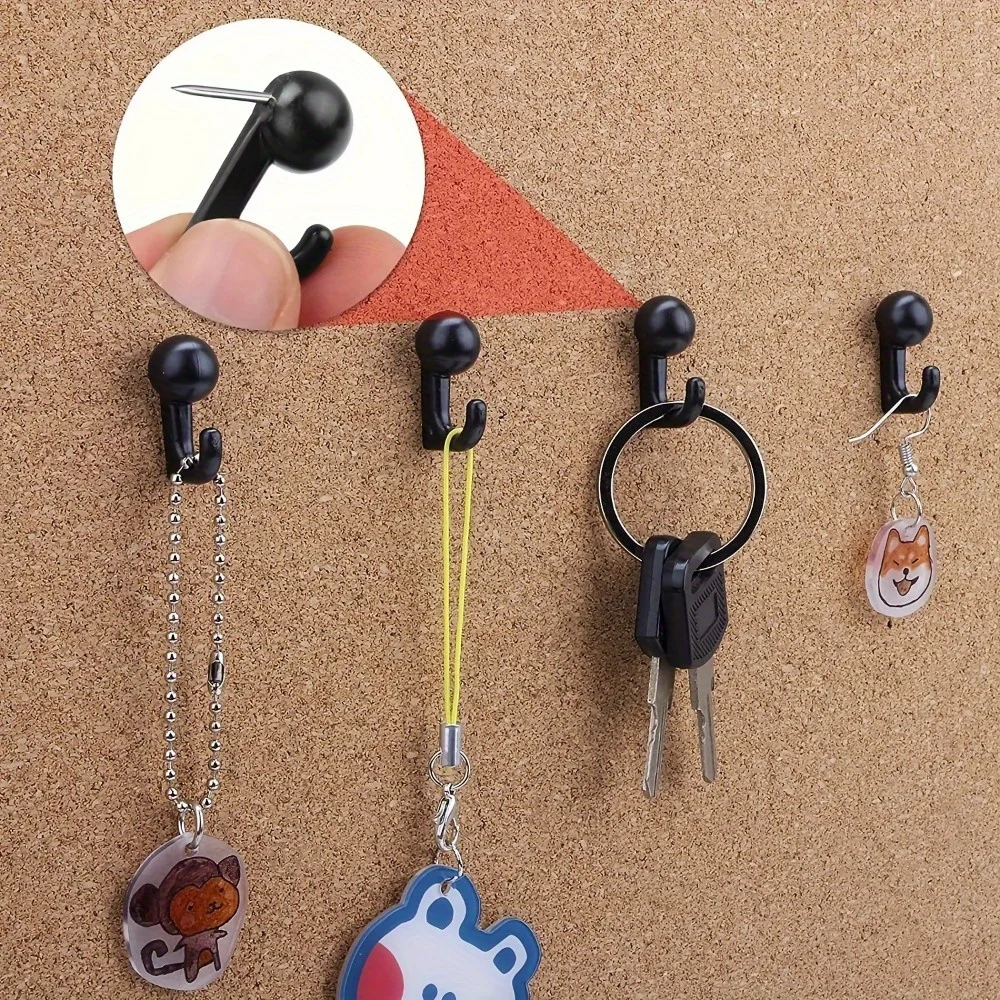 Decorative Push Pin Hooks for Cork Boards - Versatile Plastic Head Hooks in Black for Keys,Beads,and Home Office Organization